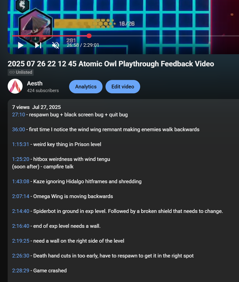 QA Video - Atomic Owl Playthrough Feedback Video